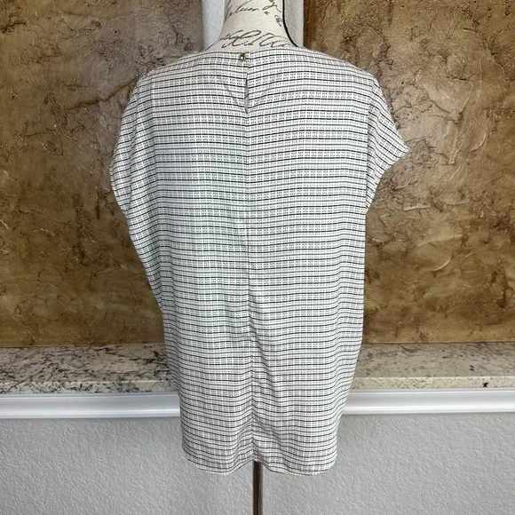 MM LaFleur Blouse Top Women Large Stripe Micro Check Minimal Black White - Picture 4 of 9